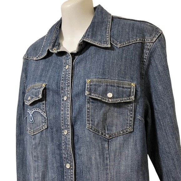 Petrol Jeans Ashley Embellished Denim Snap Shirt - Picture 2 of 12